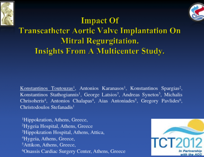 Impact Of Transcatheter Aortic Valve Implantation On Mitral Regurgitation. Insights From A Multicenter Study.