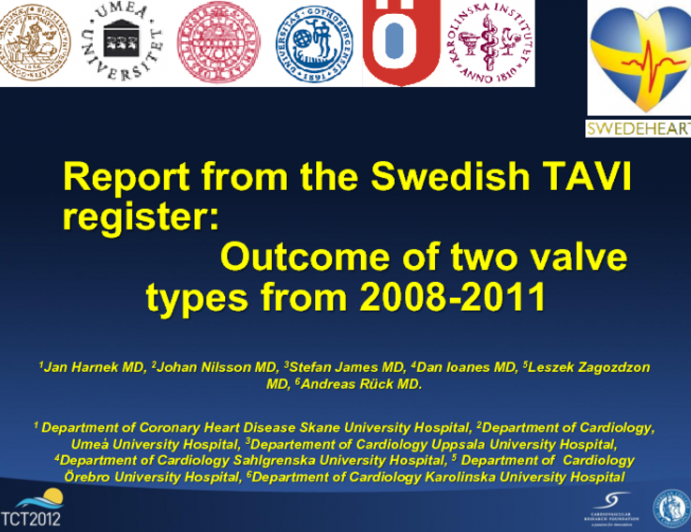 Report from the Swedish TAVI register: Comparison of two valve types.