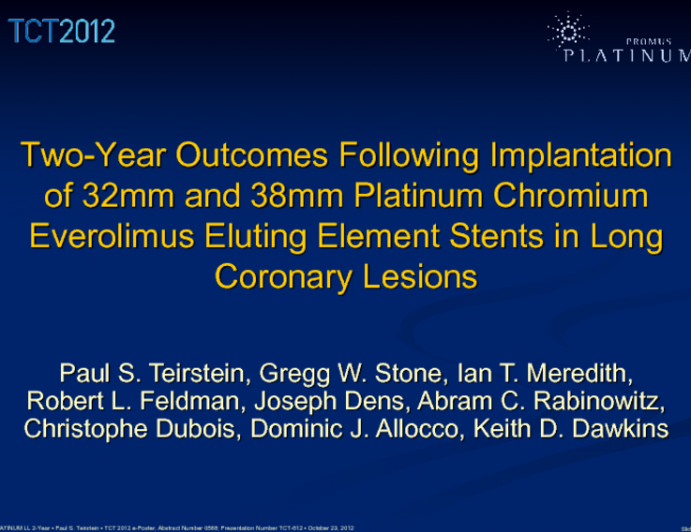 Two-Year Outcomes Following Implantation of 32mm and 38mm Platinum Chromium Everolimus Eluting Element Stents in Long Coronary Lesions