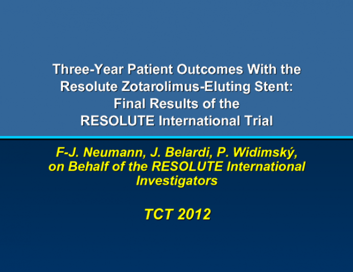 Final Three Year Results Following Resolute Zotarolimus-eluting Stent Implantation in the RESOLUTE International Trial