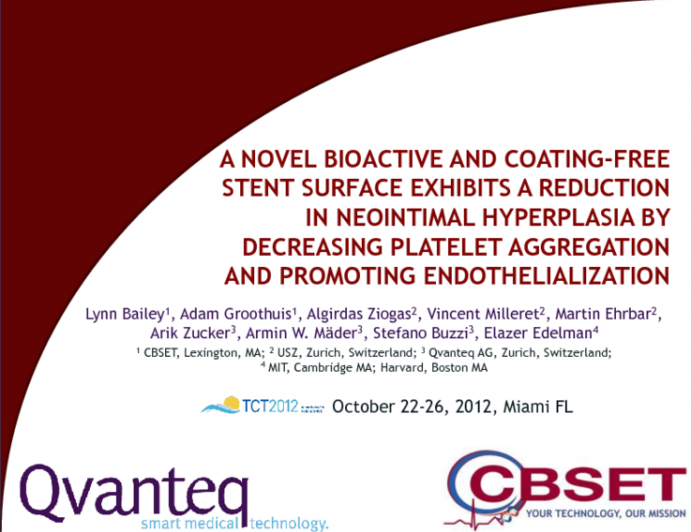 A Novel Bioactive and Coating-Free Stent Surface Exhibits a Reduction in Neointimal Hyperplasia by Decreasing Platelet Aggregation and Promoting Endothelialization