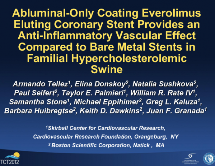Abluminal- Only Coating Everolimus Eluting Coronary Stent Provides an Anti-inflammatory Vascular Effect Compared to Bare Metal Stents in the Familial Hypercholesterolemic Swine