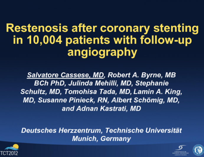 Restenosis after coronary stenting in 10,004 patients with follow-up angiography