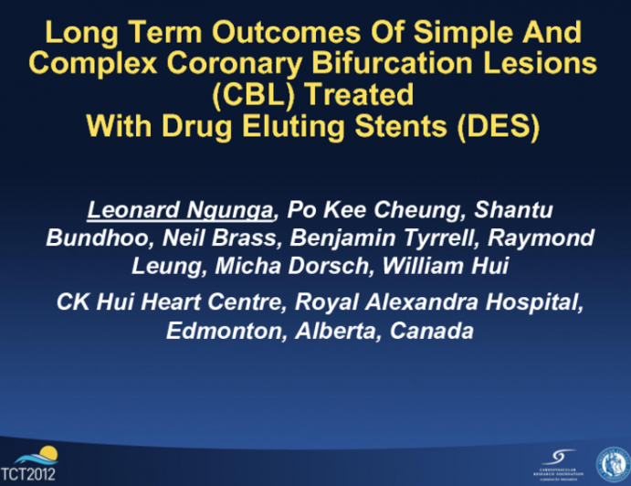 Long Term Outcomes Of Simple And Complex Coronary Bifurcation Lesions (CBL) Treated With Drug Eluting Stents (DES)