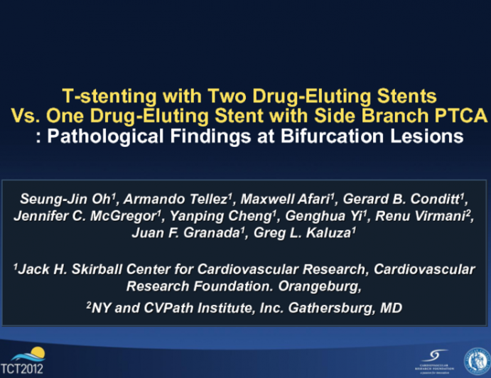 T-stenting with Two Drug-Eluting Stents Versus One Drug-Eluting Stent with Side Branch PTCA: Long-Term Pathological Findings in Bifurcation Lesions