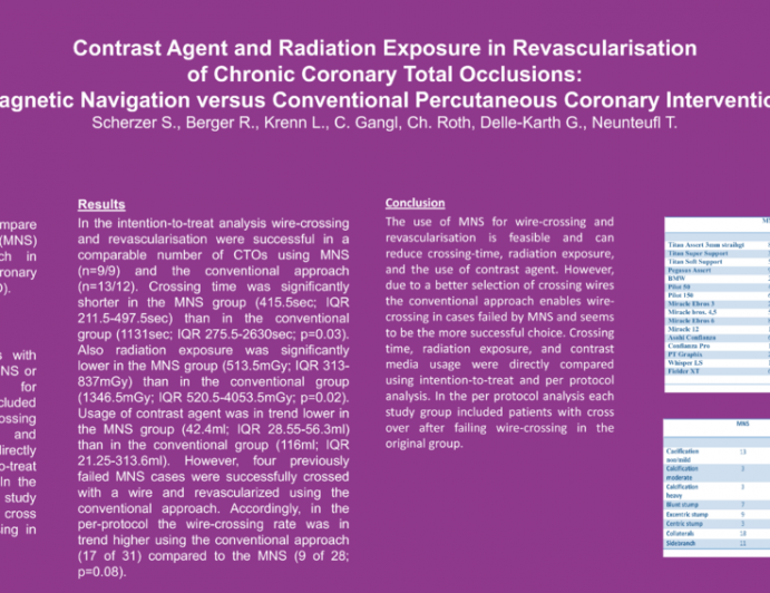 Contrast Agent and Radiation Exposure in Revascularisation  of Chronic Coronary Total Occlusions:  Magnetic Navigation versus Conventional Percutaneous Coronary Intervention