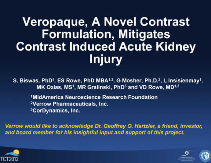 Veropaque, A Novel Contrast Formulation, Mitigates Contrast Induced Acute Kidney Injury