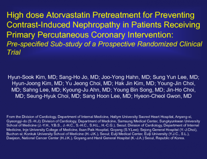 High dose Atorvastatin Pretreatment for Preventing Contrast-Induced Nephropathy in Patients Receiving Primary Percutaneous Coronary Intervention: Prespecified Substudy of a...