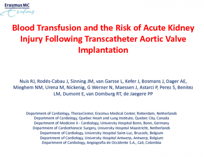 Blood Transfusion And The Risk Of Acute Kidney Injury Following Transcatheter Aortic Valve Implantation.