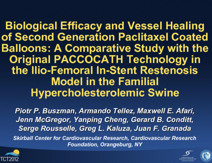 Biological Efficacy and Vessel Healing of Second Generation Paclitaxel Coated Balloons: A Comparative Study with the original PACCOCATH Technology in the Ilio-Femoral In-Stent...