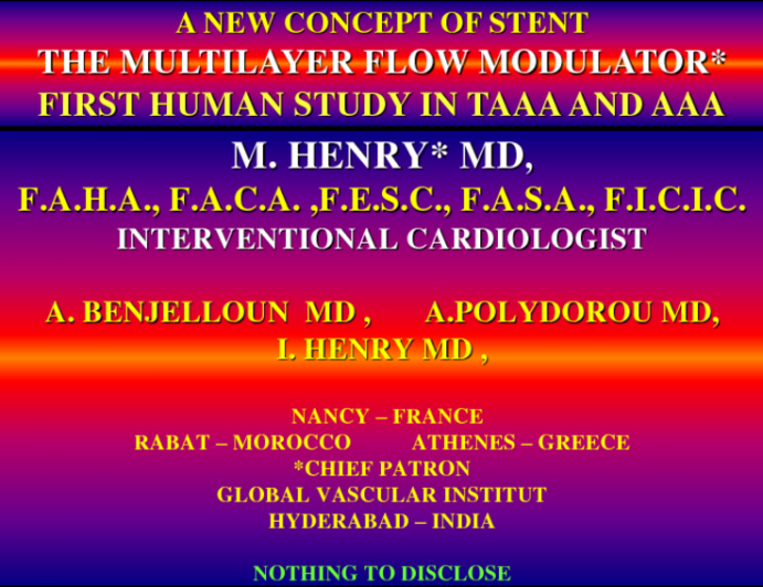 A New Concept Of Stent: The Multilayer Flow Modulator. First Human Study In Thoraco Abdominal And Abdominal Aortic Aneurysms.