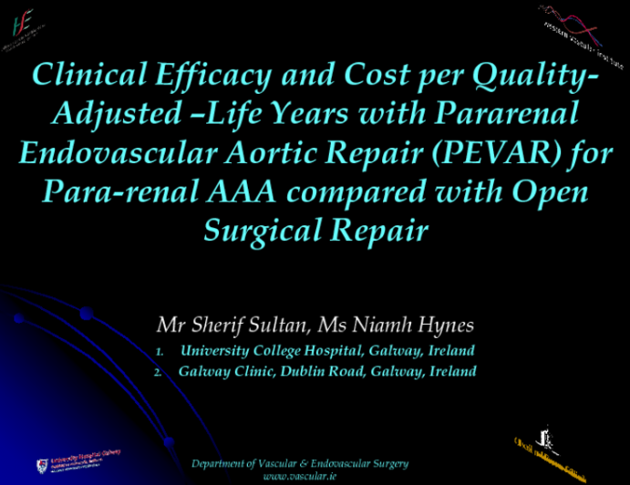 Clinical Efficacy and Cost per Quality-Adjusted –Life Years with Pararenal Endovascular Aortic Repair (PEVAR) for Para-renal AAA compared with Open Surgical Repair.