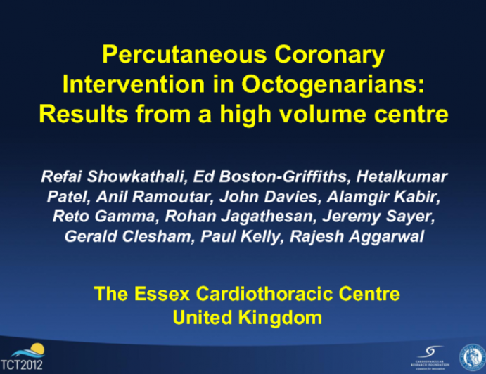 Percutaneous Coronary Intervention In Octogenarians: Single High Volume United Kingdom Center Experience