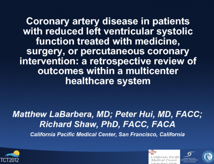 Coronary artery disease in patients with reduced left ventricular systolic function treated with medicine, surgery, or percutaneous coronary intervention: a retrospective review...