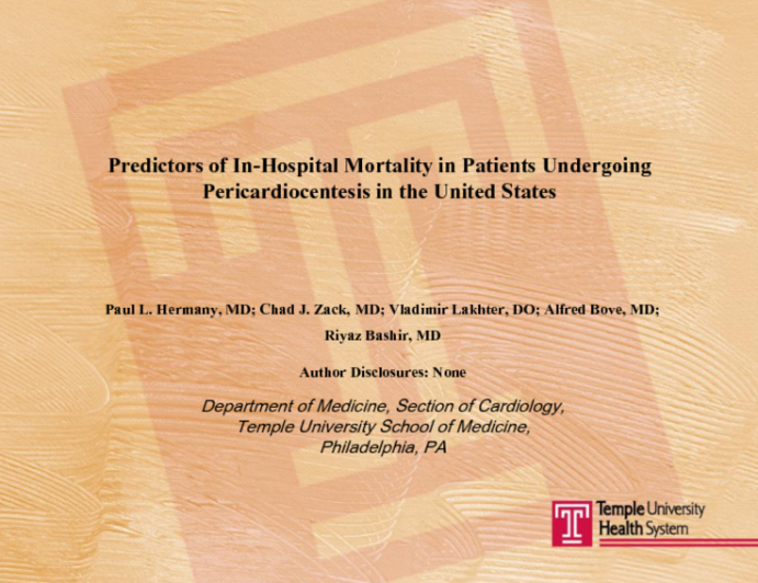 Predictors of In-Hospital Mortality in Patients Undergoing Pericardiocentesis in  United States