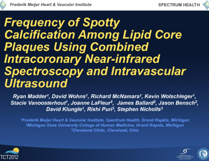 Frequency of Spotty Calcification Among Lipid-Core Plaques Using Combined Intracoronary Near-infrared Spectroscopy and Intravascular Ultrasound