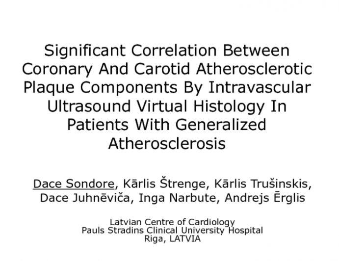 Significant Correlation Between Coronary And Carotid Atherosclerotic Plaque Components By Intravascular Ultrasound Virtual Histology In Patients With Generalized Atherosclerosis