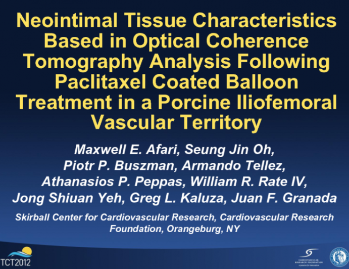 Neointimal Tissue Characteristics Based on Optical Coherence Tomography Analysis Following Paclitaxel Coated Balloon Treatment in a Porcine Iliofemoral Vascular Territory