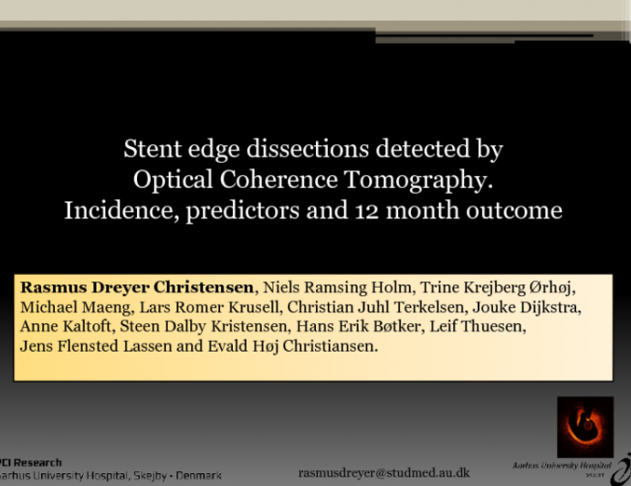 Stent edge dissections detected by Optical Coherence Tomography, incidence, predictors and 12-month outcome