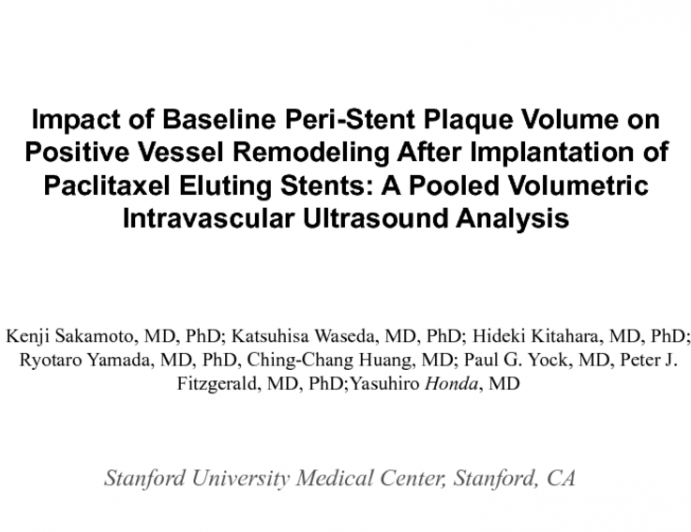 Impact of Baseline Peri-Stent Plaque Volume on Positive Vessel Remodeling after Implantation of Paclitaxel Eluting Stents: A Pooled Volumetric Intravascular Ultrasound Analysis