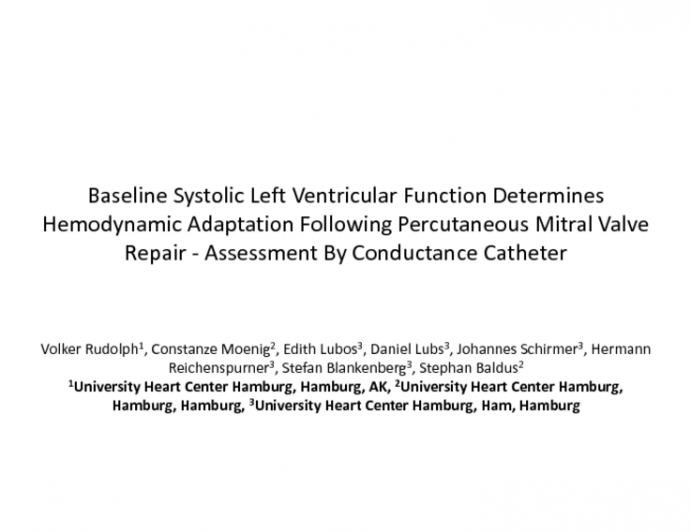 Baseline Systolic Left Ventricular Function Determines Hemodynamic Adaptation Following Percutaneous Mitral Valve Repair - Assessment By Conductance Catheter