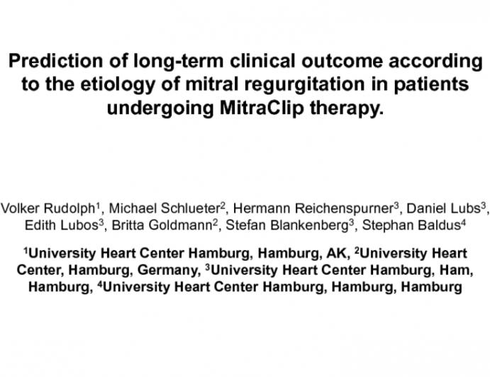 Prediction of long-term clinical outcome according to the etiology of mitral regurgitation in patients undergoing MitraClip therapy.