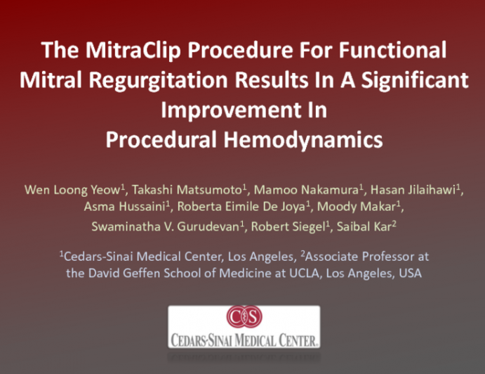 The MitraClip Procedure For Functional Mitral Regurgitation Results In A Significant Change In Procedural Hemodynamics.