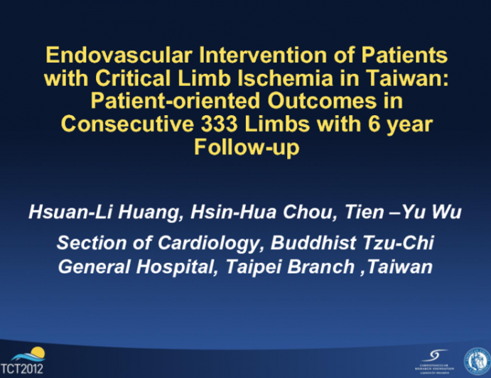 Endovascular Intervention in Patients with Critical Limb Ischemia in Taiwan: Patient Outcomes in 333 Consecutive Limb Procedures with a 6-year Follow-up