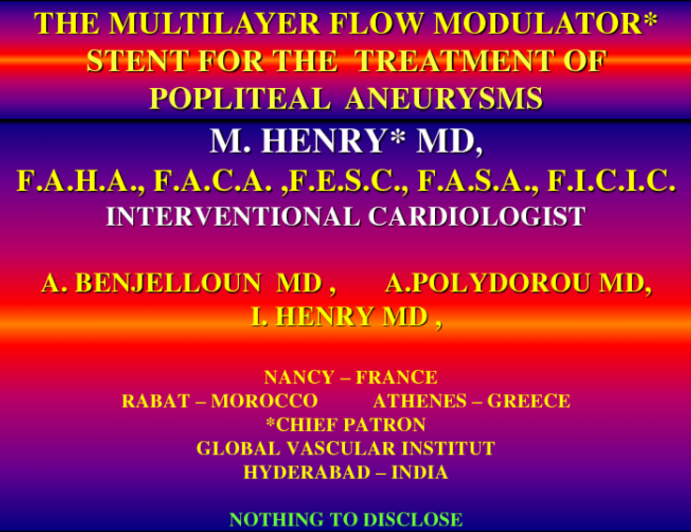 The Multilayer Flow Modulator Stent For The Treatment Of Popliteal Aneurysm.