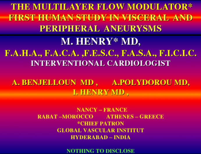 A New Concept Of Stent: The Multilayer Flow Modulator. First Human Study In Peripheral And Visceral Aneurysms