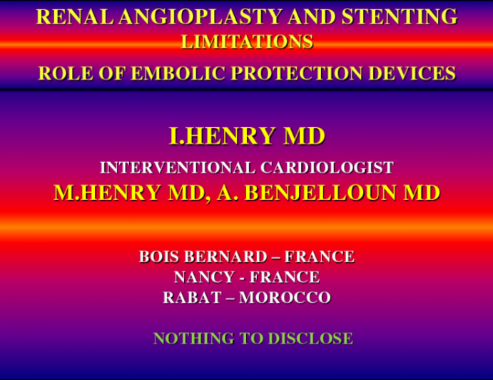 Renal Angioplasty And Stenting.  Limitations. Role Of Embolic Protection Devices