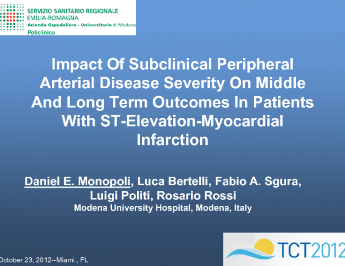 Impact Of Subclinical Peripheral Arterial Disease Severity On Middle And Long Term Outcomes In Patients With ST-Elevation-Myocardial Infarction