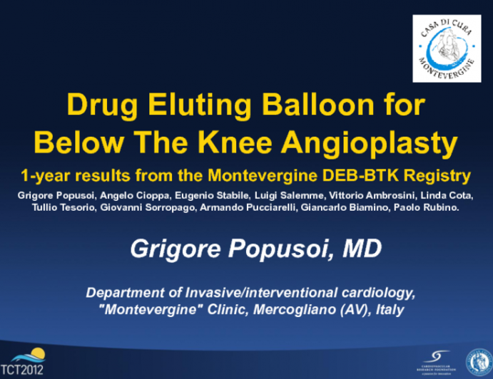 Drug eluting balloon for below the knee angioplasty- one year results from a single center DEB-BTK Registry.