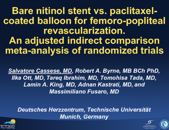 Bare-nitinol stent versus paclitaxel-coated balloon for femoro-popliteal revascularization. An adjusted indirect comparison meta-analysis of randomized trials