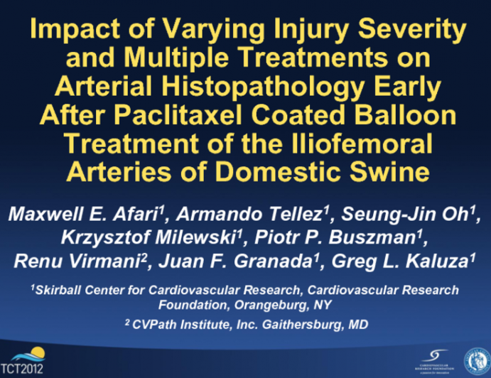 Impact of Varying Injury Severity and Multiple Treatments on Arterial Histopathology Early After Paclitaxel Coated Balloon Treatment of the Iliofemoral Arteries of Domestic Swine