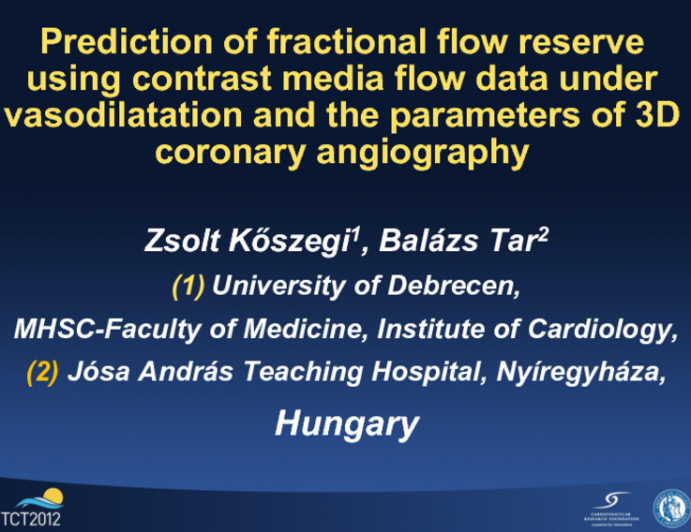 Prediction of fractional flow reserve using contrast media flow data under vasodilatation and the parameters of 3D coronary angiography