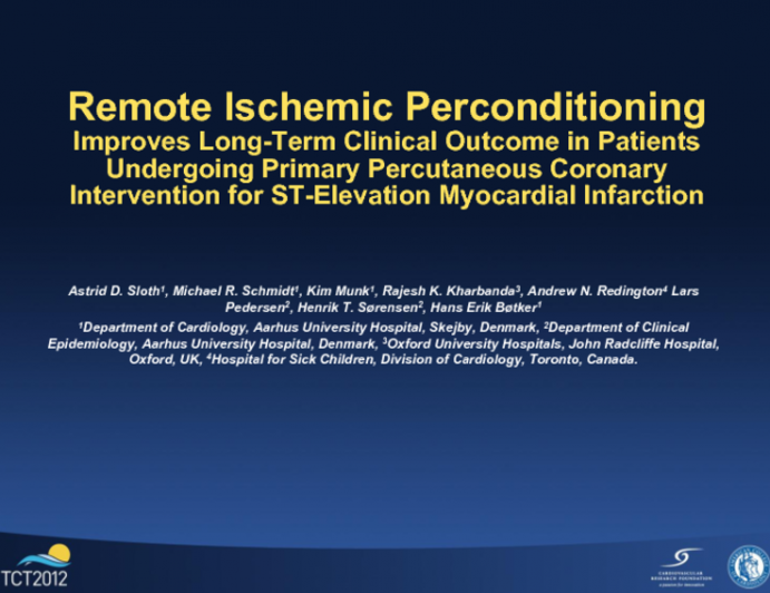 Remote Ischemic Perconditioning Improves Long-Term Clinical Outcome in Patients Undergoing Primary Percutaneous Coronary Intervention for ST-Elevation Myocardial Infarction