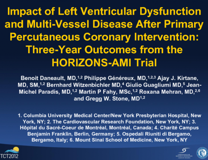 Impact of Left Ventricular Dysfunction and Multi-Vessel Disease After Primary Percutaneous Coronary Intervention: Three-Year Outcomes from the HORIZONS-AMI Trial