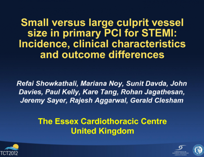 Small Versus Large Culprit Vessel Size In Primary Percutaneous Coronary Intervention For ST Elevation Myocardial Infarction: Incidence, Clinical Characteristics And Outcome...