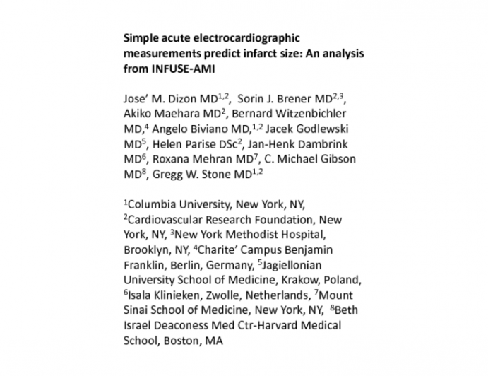 Simple Measures of ST-Segment Resolution Predict Infarct Size: The INFUSE-AMI Trial