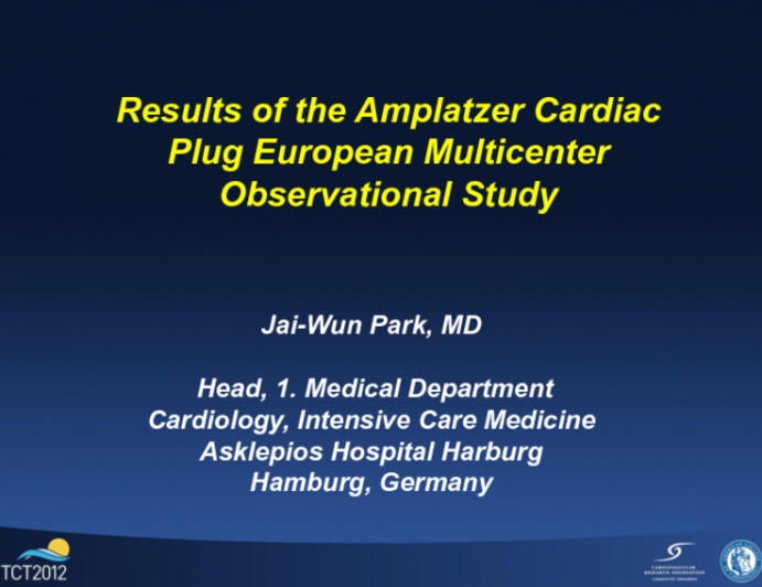 Results of the Amplatzer Cardiac Plug European Multicenter Prospective Observational Study