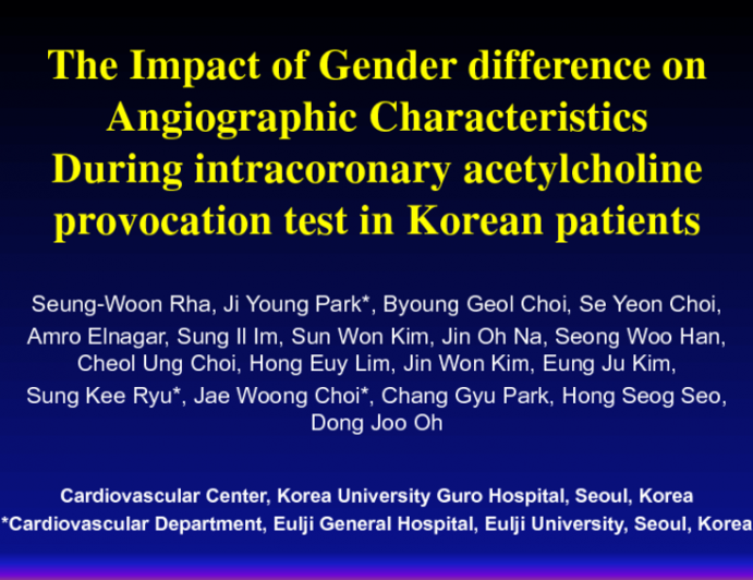 The Impact of Gender difference on Angiographic Characteristics During intracoronary acetylcholine provocation test in Korean patients