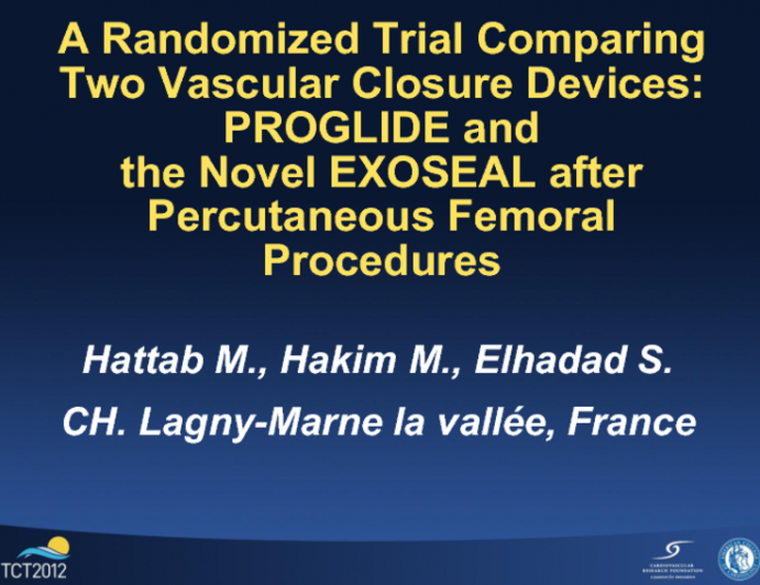 A randomized trial comparing two vascular closure devices: PROGLIDE and the novel EXOSEAL after percutaneous femoral procedures