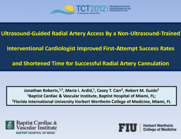 Ultrasound-Guided Radial Artery Access By A Non-Ultrasound-Trained Interventional Cardiologist Improved First-Attempt Success Rates And Shortened Time For Successful Radial Arte...