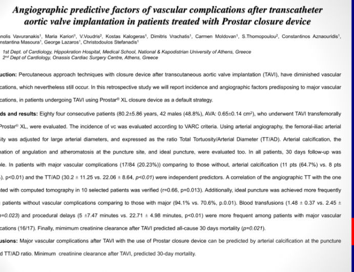 Angiographic predictive factors of vascular complications  after transcatheter aortic valve implantation in patients treated with Prostar closure device