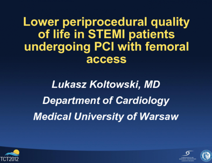 Lower periprocedural quality of life in STEMI patients undergoing PCI with femoral access.