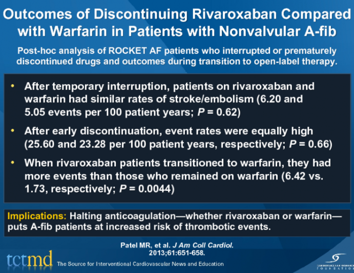 Outcomes of Discontinuing Rivaroxaban Compared with Warfarin in Patients with Nonvalvular A-fib