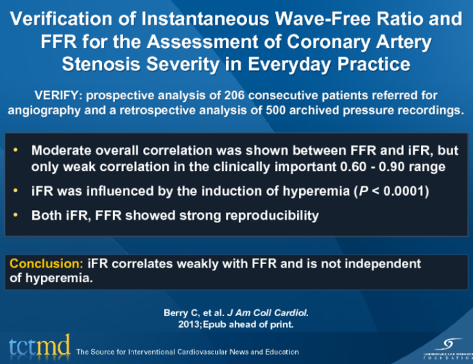 Verification of Instantaneous Wave-Free Ratio and FFR for the Assessment of Coronary Artery Stenosis Severity in Everyday Practice