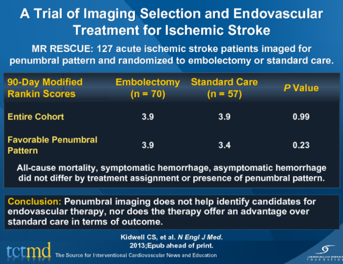 A Trial of Imaging Selection and Endovascular Treatment for Ischemic Stroke