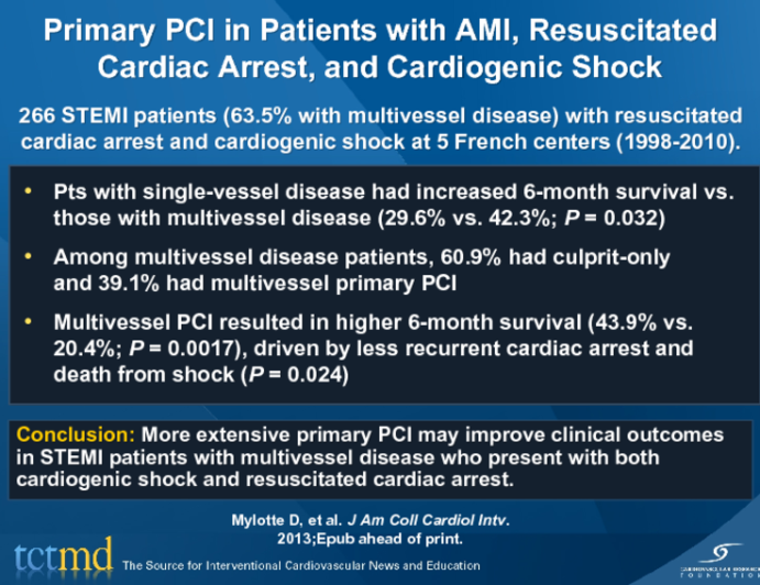 Primary PCI in Patients with AMI, Resuscitated Cardiac Arrest, and Cardiogenic Shock